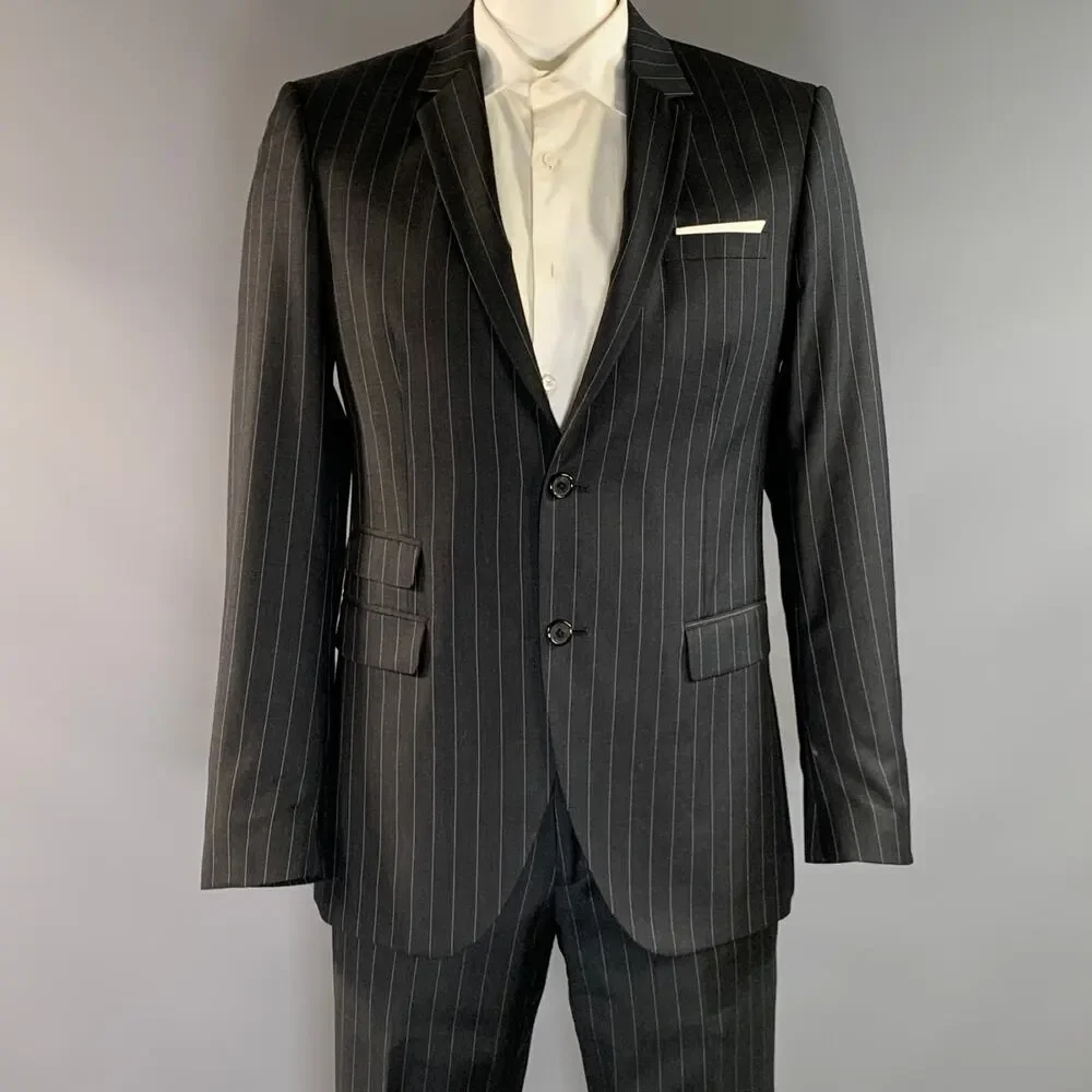 NEIL BARRETT Chest Size XL Grey Pinstripe Wool Notch Lapel 34 35 Suit